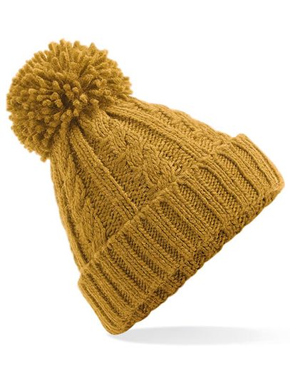 Cable Knit Melange Beanie - Mustard