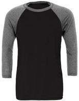 Unisex 3/4 Sleeve Baseball T-Shirt - Black